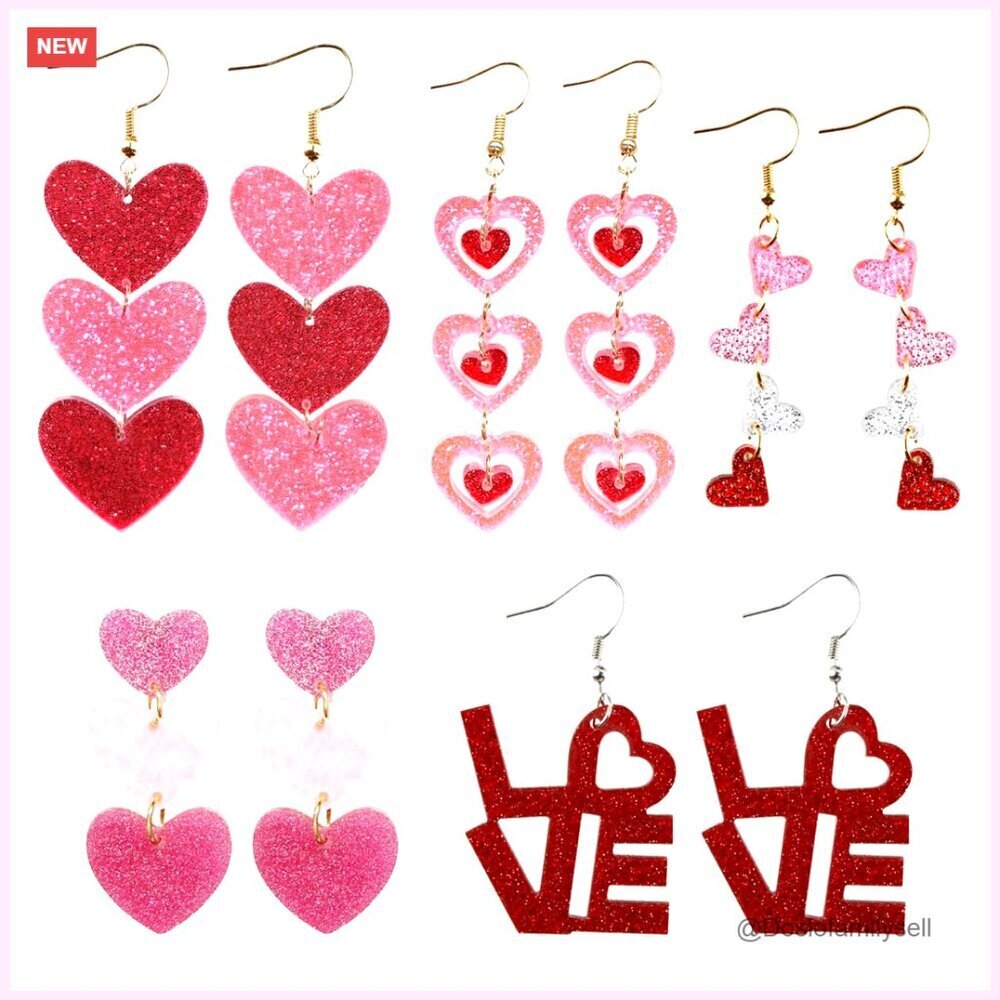 Heart Dangle Drop Earrings Set Valentine Wedding Jewelry Romantic Celebrations